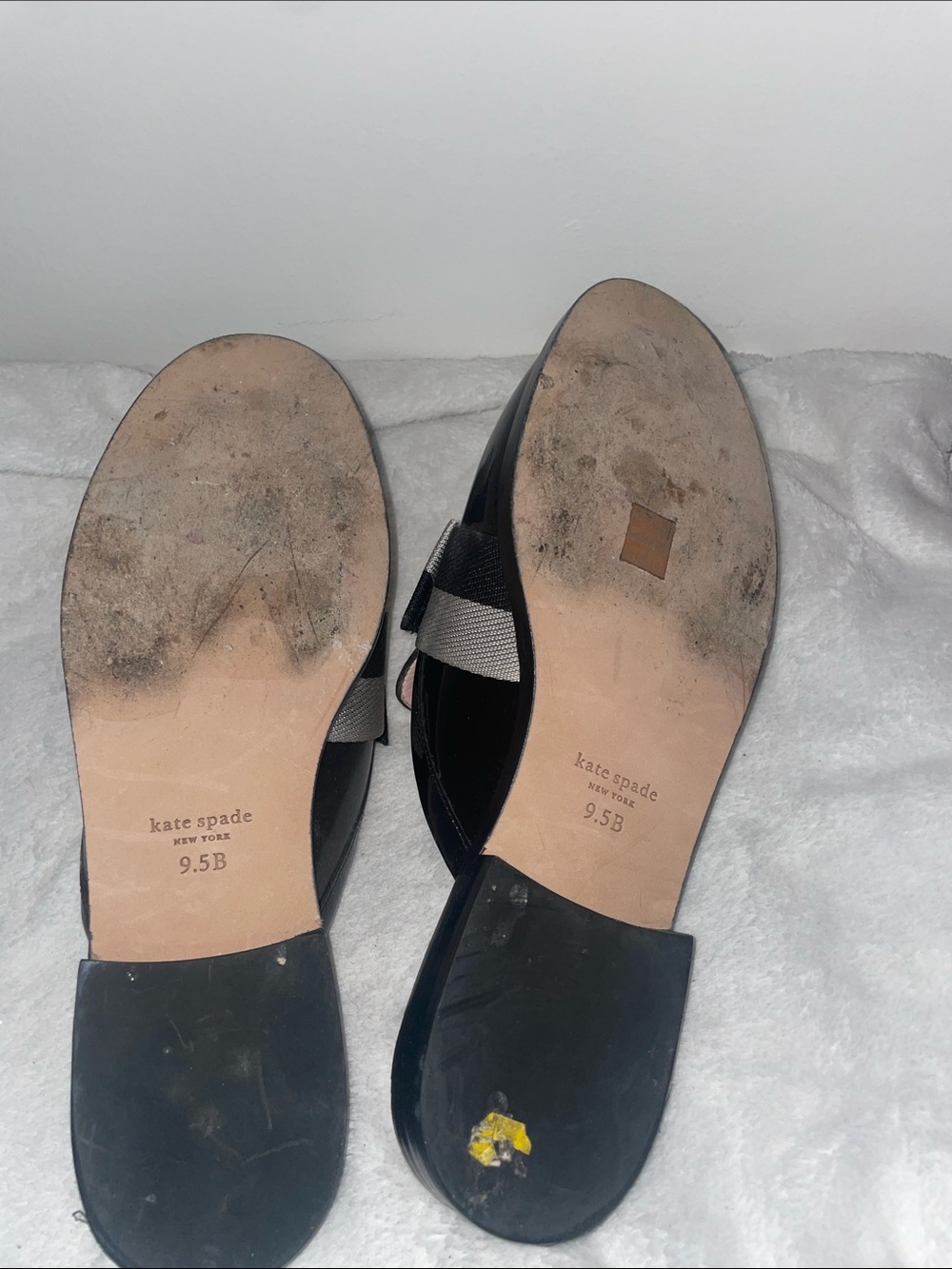 kate spade Black Patent Leather Slip-On Mules with Cream Bow Accent - Picture 5 of 5